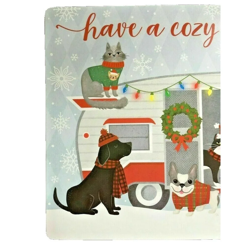 Have A Cozy Christmas Placemats Dogs Cats Camper RV Set of 4 Vinyl Foam Back